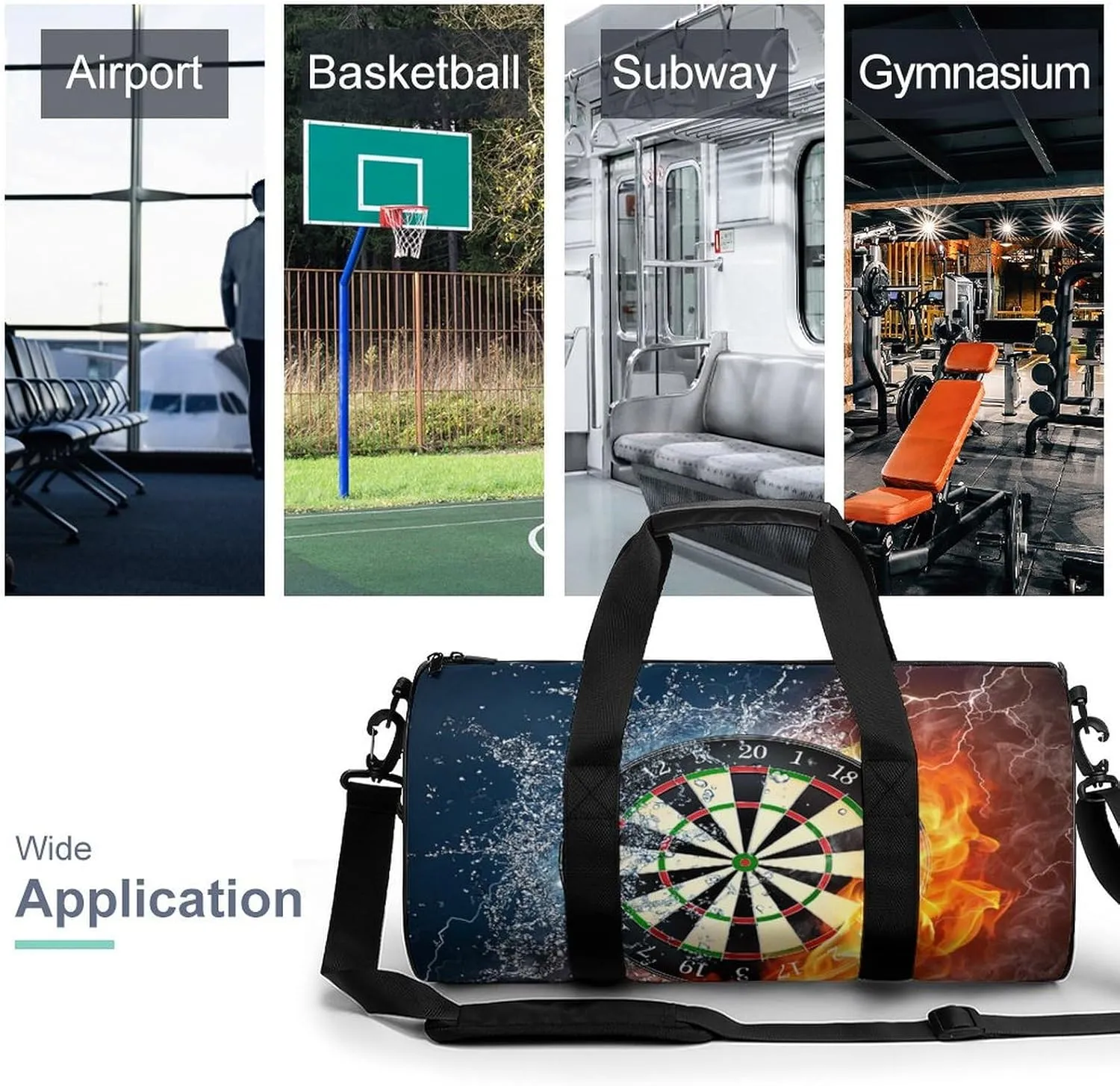 Dart Board Target Ice Fire Art Large Capacity Cylindrical Fitness Bag, Hand-held Fitness Bag