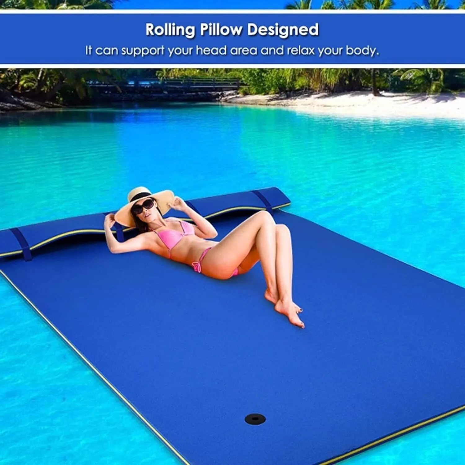 DARZYS Floating Water Mat, Floating Mat, Roll-Up Floating Island River Rafts for Pool Lake Ocean Boat(Blue,1.8mx0.6mx3.3cm)