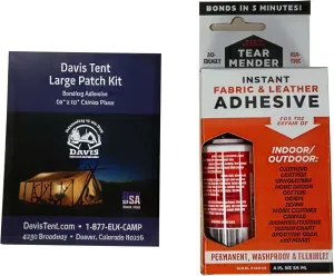 Davis Tent® Patch Kit, Waterproof Canvas Repair Kit for Tents, Tarps, & Outdoor Gear, Easy-to-Use Heavy-Duty Patches for Quick Fixes, Includes Adhesive & Canvas Fabric for Long-Lasting Repairs