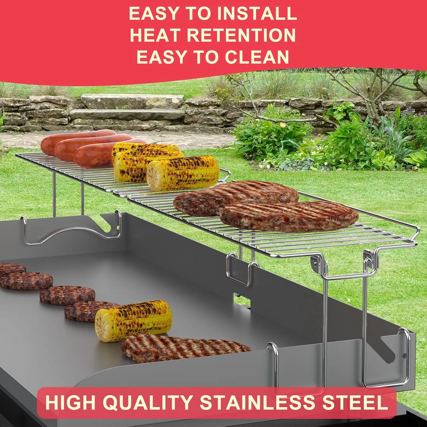 DcYourHome Griddle Warming Rack Compatible with 36" Blackstone Griddles(Not for Pro-Series),Adjustable Stainless Steel Rack for Blackstone Griddle Stand 36 Inch Accessories,One-Step Clip On Attachment