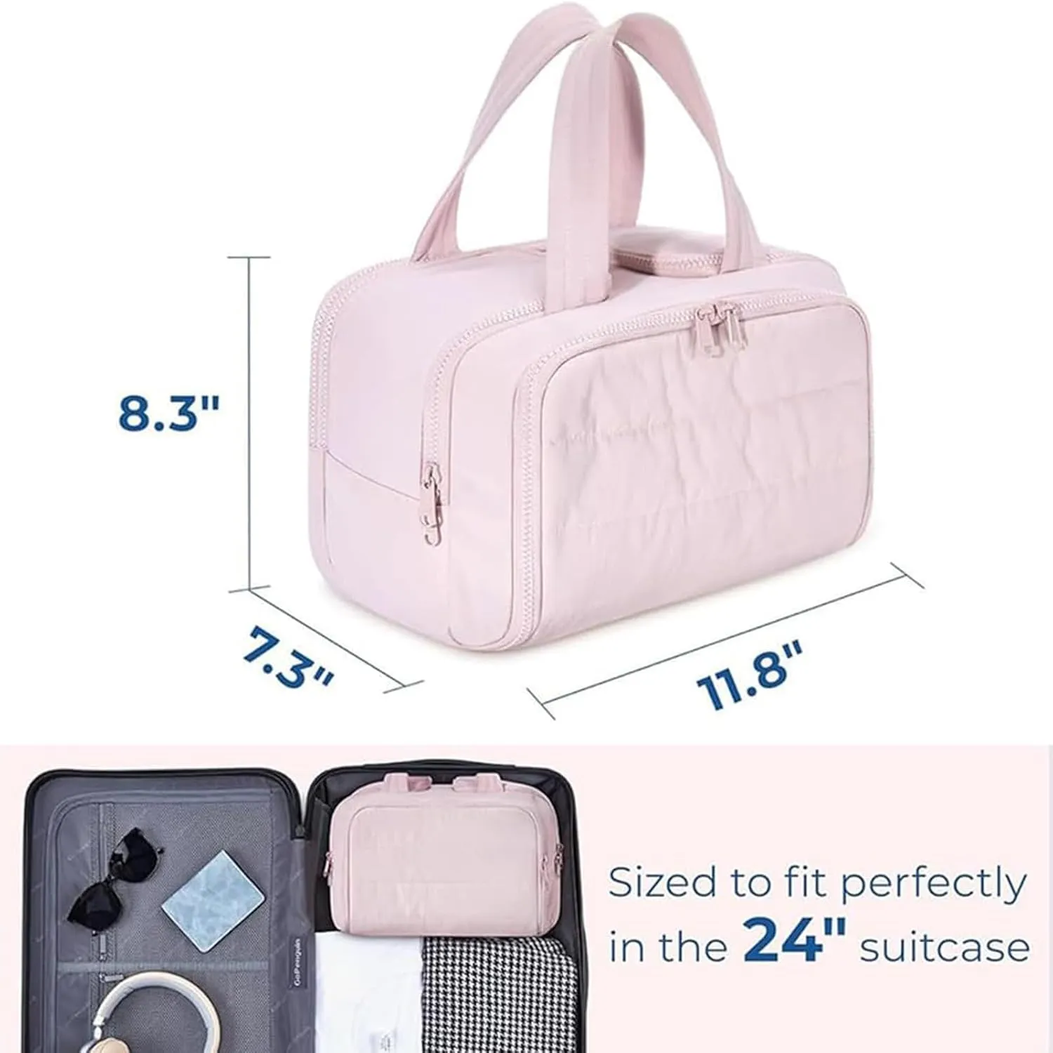 Decisive Makeup Bag, Elouva Toiletry Bag, Large Capacity Wide-Open Travel Cosmetic Bag, Lightweight Waterproof Puffer Storage Bag, Dry-and-Wet Separation with 4 Compartments for Easy Access (Green)