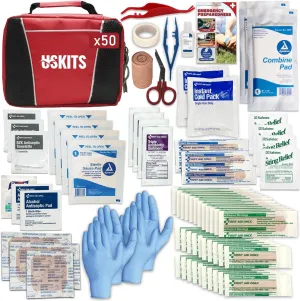 Deluxe First Aid Kit, First Aid Kit Bulk, Advanced First Aid Kit, Comprehensive Kits Suitable for Home, Travel, Camping, Sports, Events and Gifts (50 Sets)