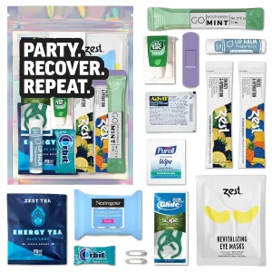 Deluxe XL Hangover Kit - 17 Piece Pre-Filled Gift Bag - Premium Supplies Set - Wedding, Birthday, or Bachelorette Party Favors - Zest Hydration Packets, Gum, & More