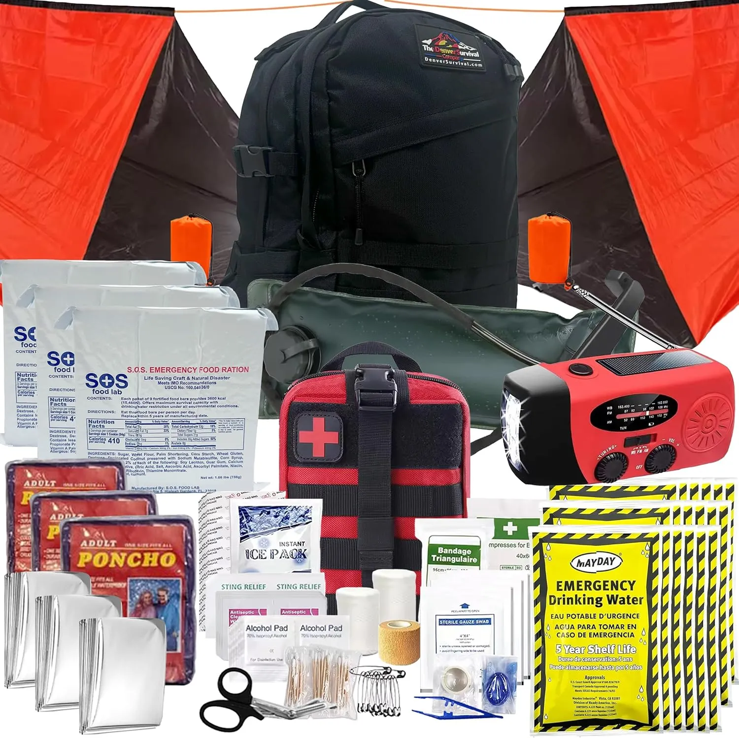 Denver: 3 Person 72 Hour Survival Backpack Kit - 210 Piece Bugout Bag - Upgraded Bug Out Kit w/Complete Tactical Home Emergency Survival Kits - Comprehensive Bug Out Bag Survival Kit (Black, 3 Person)