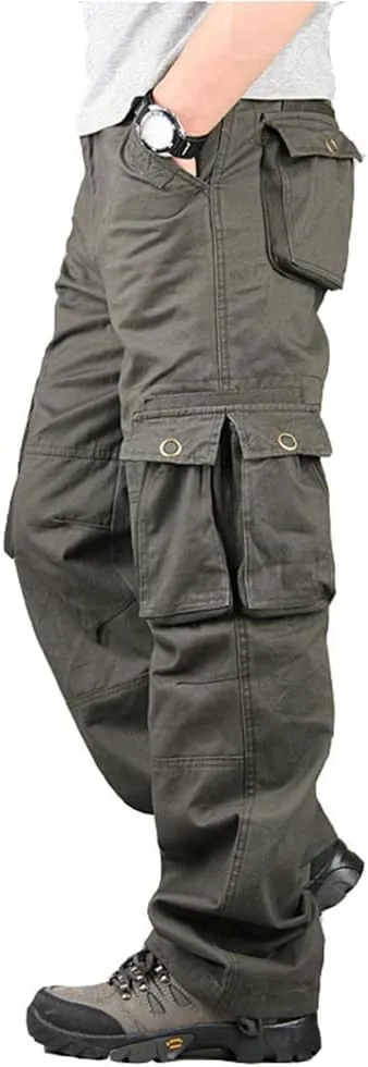 Depslee Men's Cotton Multi Pockets Ripstop Cargo Pants Loose Fit Outdoor Hiking Straight Leg Jogging Tactical Trousers