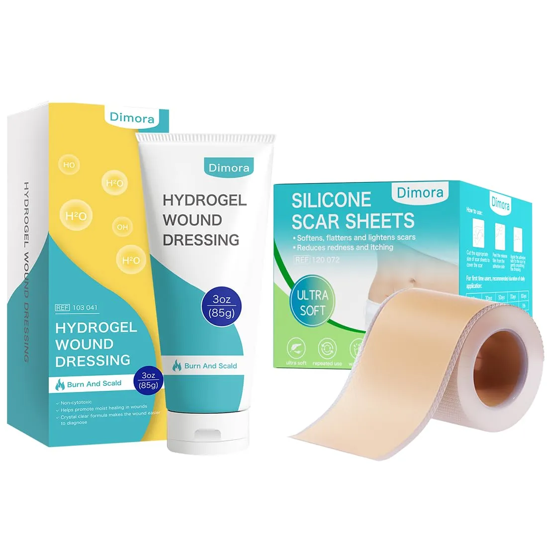 Dimora 2 Packs 6oz Hydrogel First Aid Ointment & Waterproof Silicone Scar Sheets