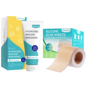 Dimora 2 Packs 6oz Hydrogel First Aid Ointment & Waterproof Silicone Scar Sheets