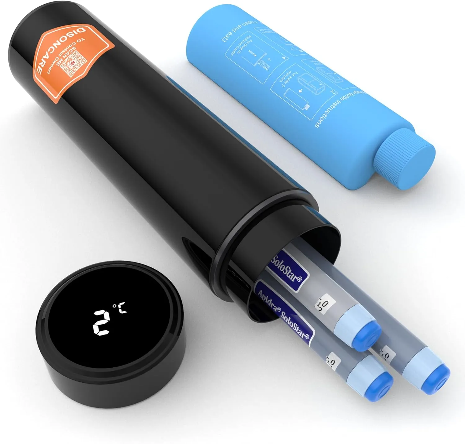 DISONCARE 60H 4 Pen Insulin cooler travel case Temp Display Medication Cooler For Medicine Travel TSA Approved Ice Pack Diabetic Medical Cooler Diabetes Bag EpiPen with QR Medical Tag