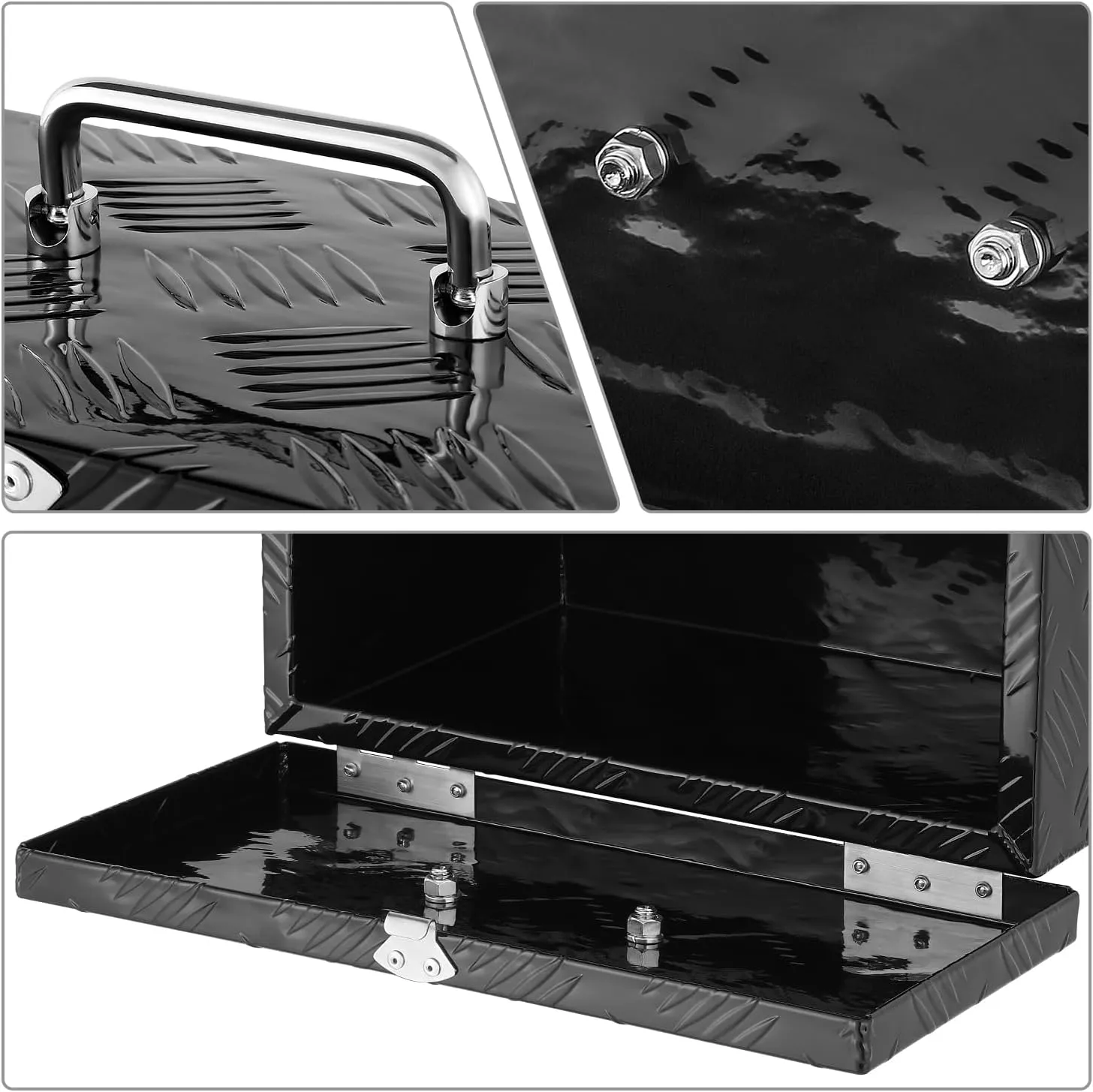 DNA MOTORING Truck Tool Box Lockable Storage Box, Truck Bed Tool Box Truck Bed Organizer Aluminum Truck Tool Boxes for Bed of Truck, w/Lock & Keys, 16" L X 7.5" W X 10" H Black, TBOX-T5-007-BK
