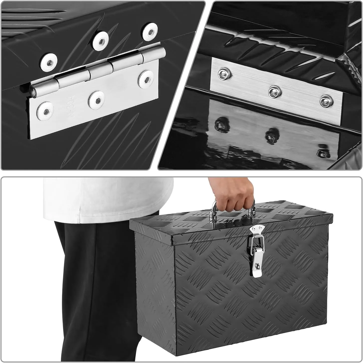DNA MOTORING Truck Tool Box Lockable Storage Box, Truck Bed Tool Box Truck Bed Organizer Aluminum Truck Tool Boxes for Bed of Truck, w/Lock & Keys, 16" L X 7.5" W X 10" H Black, TBOX-T5-007-BK