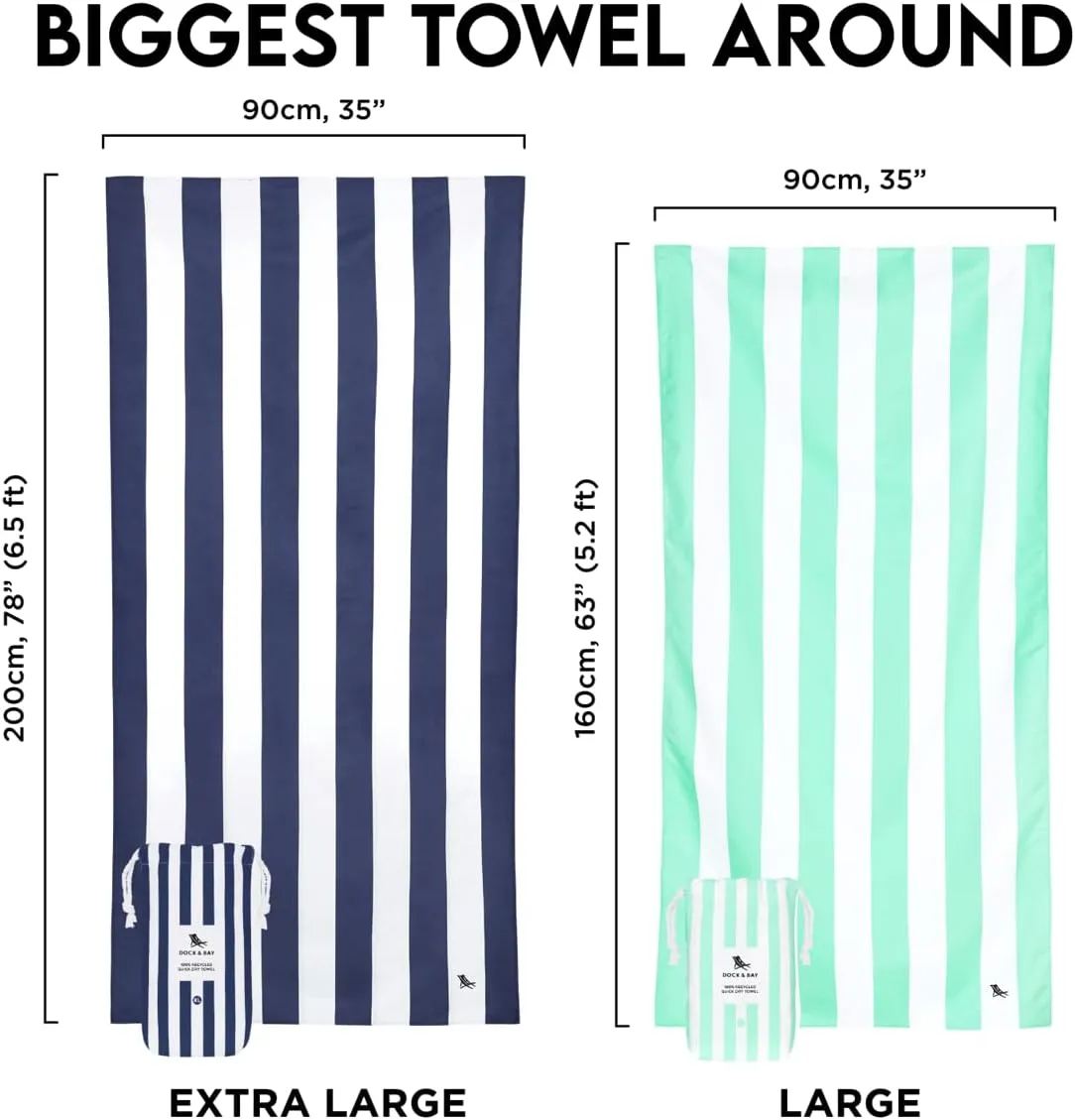 Dock & Bay Beach Towel - Quick Dry, Sand Free - Compact, Lightweight - 100% Recycled - Includes Bag - Cabana - Ipanema Orange - Extra Large (200x90cm, 78x35)