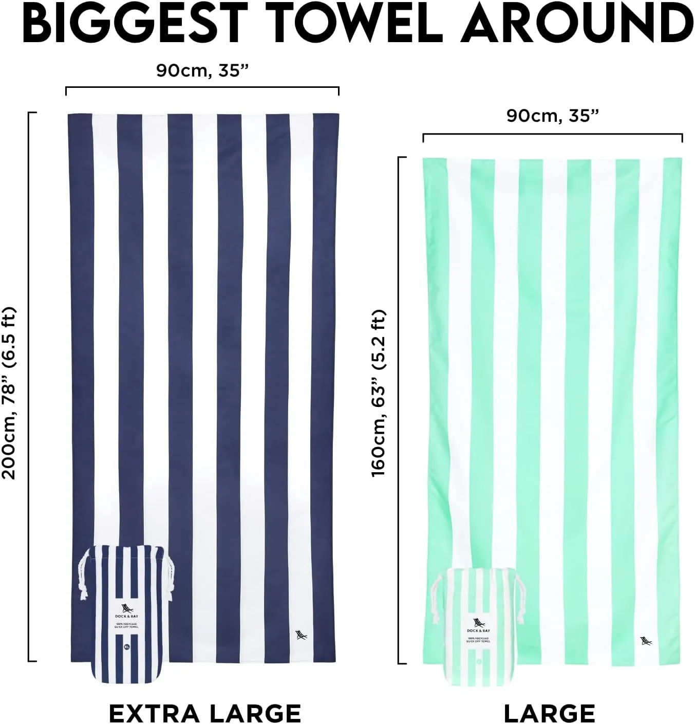 Dock & Bay Beach Towel - Quick Dry, Sand Free - Compact, Lightweight - 100% Recycled - Includes Bag - Cabana Light - Malibu Pink - Large (160x90cm, 63x35)