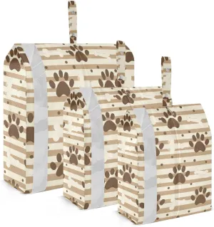 Dog Paws Stripe Travel Storage Bag with Lanyard - Portable Lightweight Classified Storage Bag with Zipper, Dust and Waterproof Travel Packing Cube for Suitcase,3 Pieces