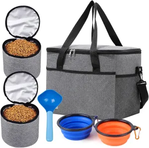 Dog Travel Bag for Supplies Dog Bowl Set Food Containers Car Traveling Accessories for Overnight