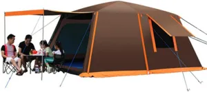 Dome Tent with Porch Automatic Pop Up Tent Sun Shelter Easy Set Up Double Layer Family Camping Tents with Carrying Bag for Outdoor Camping, Fishing, B