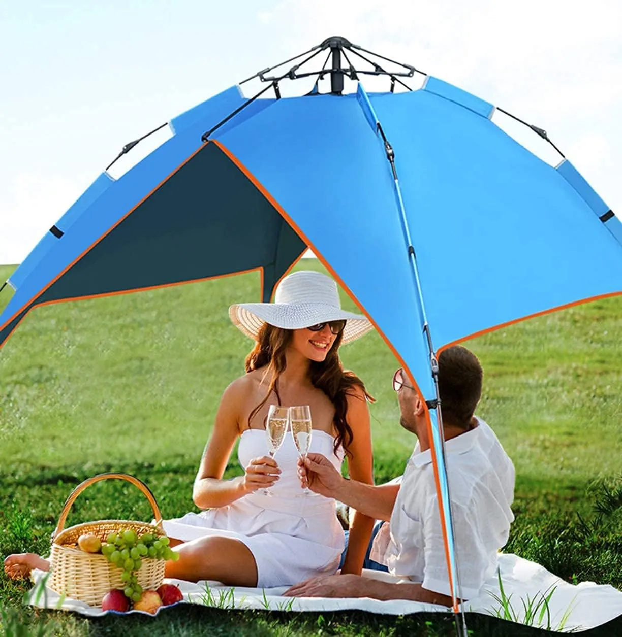 Dome Tent,Pop Up Tents for 2 to 4 Person Automatic Opening Double Layer Tent,Waterproof Camping Tents with Porch for Hiking Camping Outdoor (Blue Width 1.5m) (Blue Width 1.5m)