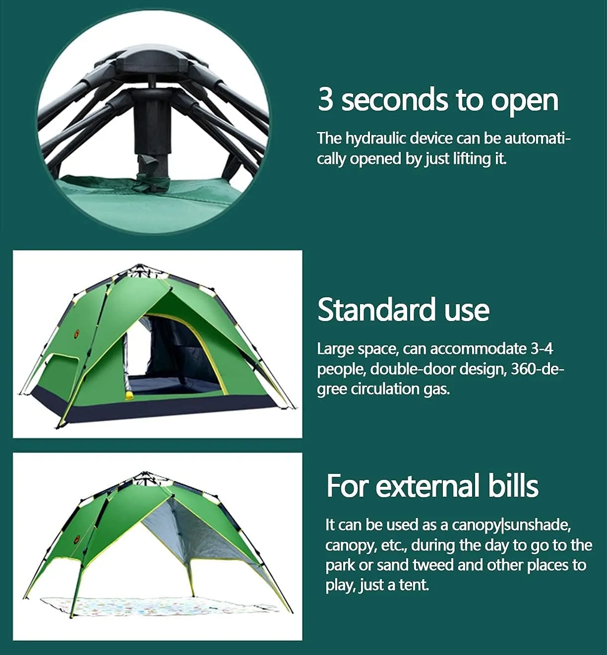 Dome Tent,Pop Up Tents for 2 to 4 Person Automatic Opening Double Layer Tent,Waterproof Camping Tents with Porch for Hiking Camping Outdoor (Blue Width 1.5m) (Blue Width 1.5m)