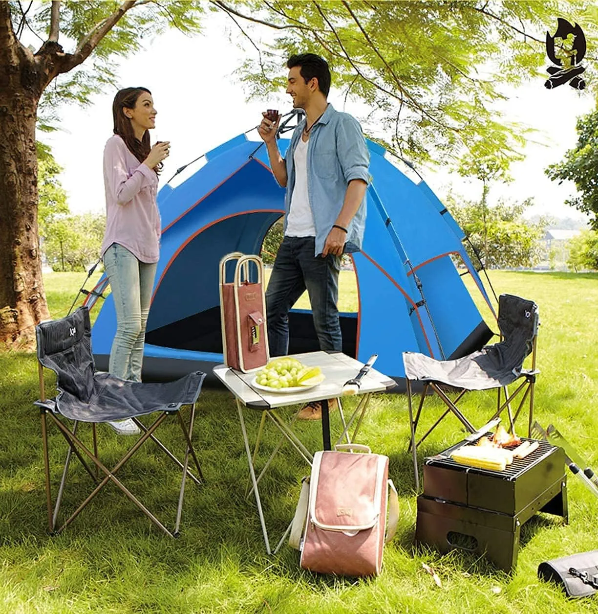 Dome Tent,Pop Up Tents for 2 to 4 Person Automatic Opening Double Layer Tent,Waterproof Camping Tents with Porch for Hiking Camping Outdoor (Blue Width 1.5m) (Blue Width 1.5m)