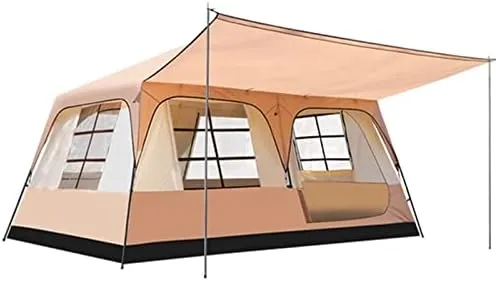 Double Layer Tent for Camping with Porch, 12 Person Family Cabin Tents, 2 Rooms, Straight Wall, 3 Doors and 3 Window with Mesh, Waterproof, Big Dome Tent for Outdoor, Picnic, Frien