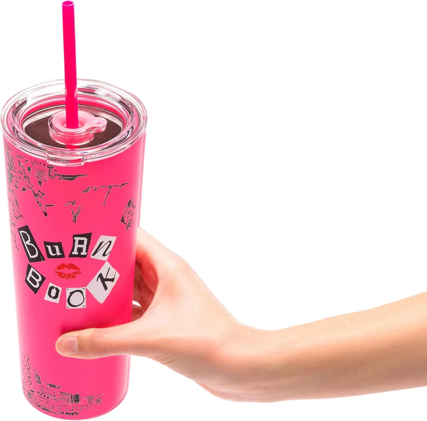 Dragon Glassware x Mean Girls Vacuum Insulated Tumbler with Lid and Straw - 24 oz Tumbler Cup with 2 Straws - Stainless Steel Tumbler with Straw for Water, Iced Tea - Travel Coffee Tumbler - Burn Book