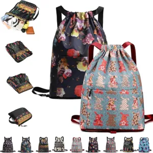 Drawstring Foldable Large Capacity Dry-wet Separation Travel Sports Backpack,Waterproof Lightweight Drawstring Gym Bag (2Pcs-a)