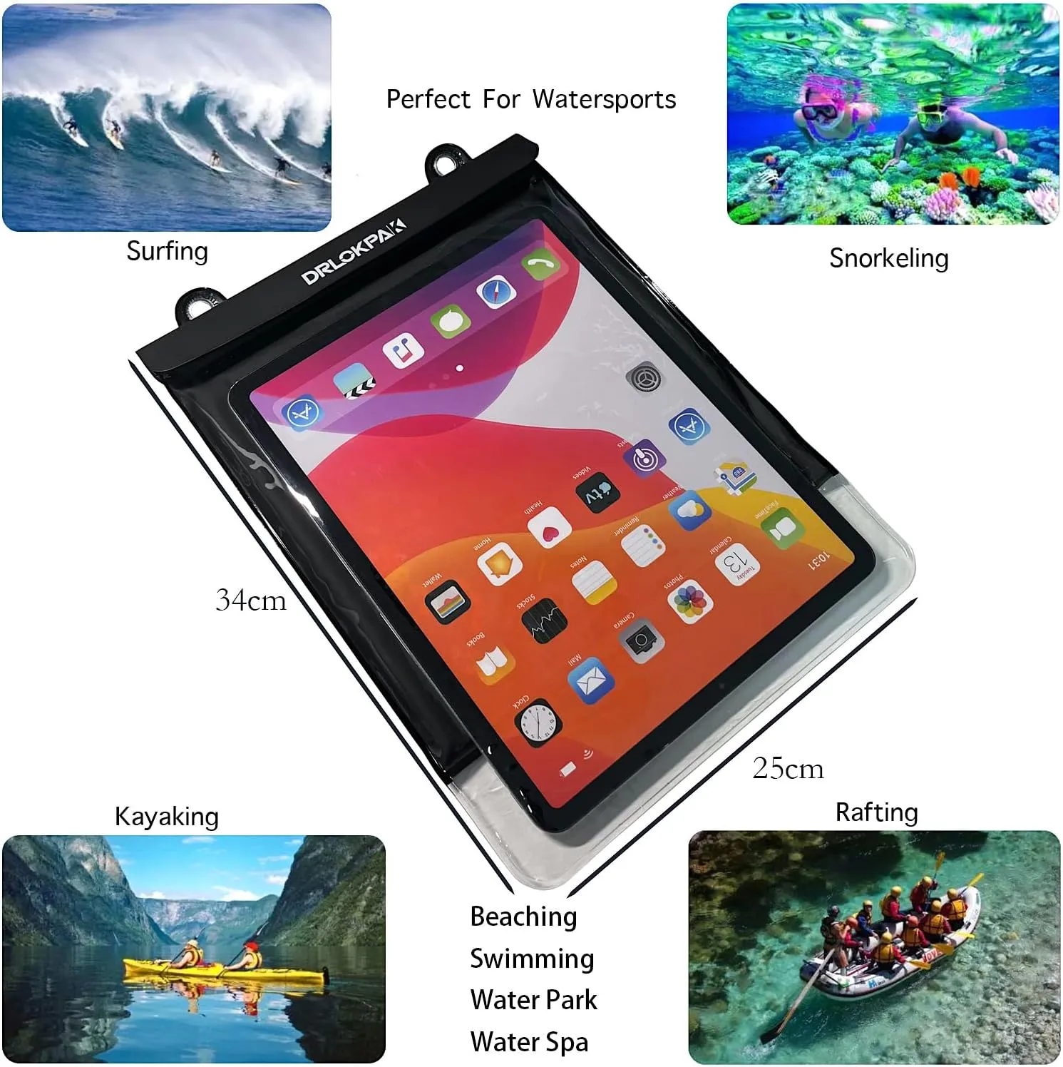 DRLOKPAK Floating Waterproof Tablet case for Ipad pro12.9 inch Galaxy Tab S8 /S9  12.4" Surface Pro X/9/8/7/6 Tablet Dry Bag Pouch for Tablet and eReader up to 13"(Black)