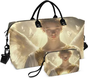 Duffel Bag for Traveling, Archangel Wing Gold Gym Bags with Multiple Interior Pockets for Women Men Toiletry Purse Included 20.5”x 1.9” x 13.8”
