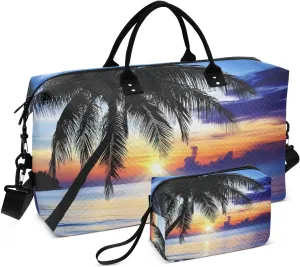 Duffel Bag for Traveling, Beach Landscape Sunset Travel Bag Gym Bag, with Multiple Interior Pockets Shoulder Weekender Bag for Women Men with Toiletry Bag 20.5L x 1.9W x 13.8H