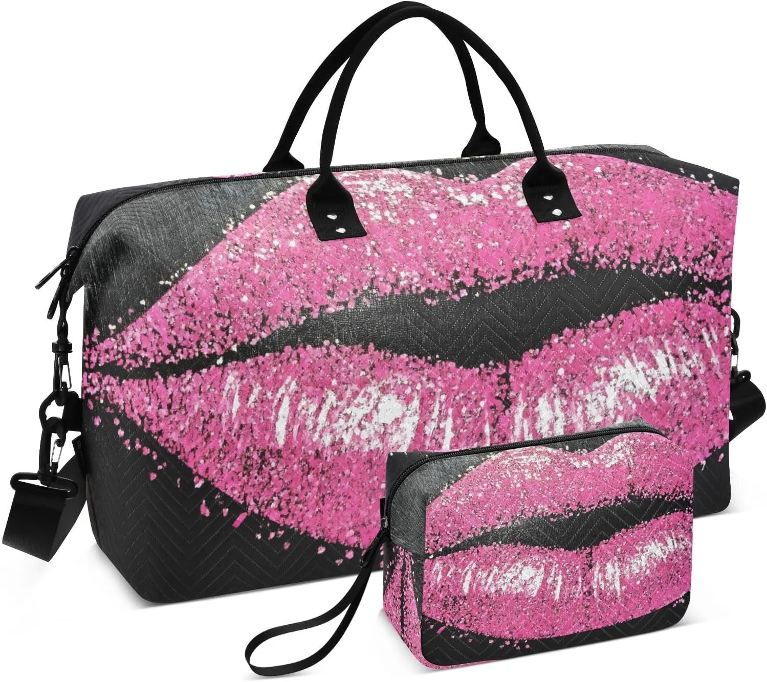 Duffel Bag for Traveling, Blinking Lip Black Travel Bag Gym Bag, with Multiple Interior Pockets Shoulder Weekender Bag for Women Men with Toiletry Bag 20.5L x 1.9W x 13.8H