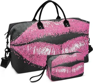 Duffel Bag for Traveling, Blinking Lip Black Travel Bag Gym Bag, with Multiple Interior Pockets Shoulder Weekender Bag for Women Men with Toiletry Bag 20.5L x 1.9W x 13.8H