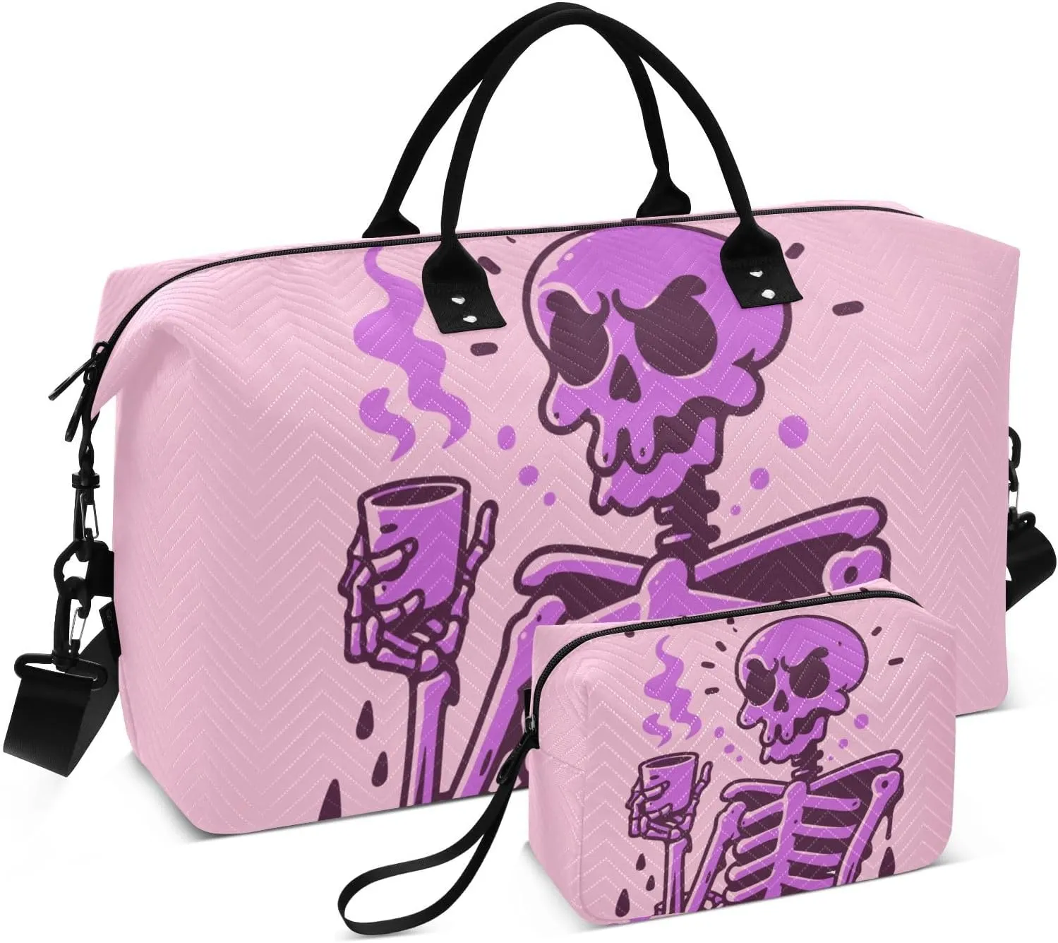 Duffel Bag for Traveling, Coffee Die Skeleton Gym Bags with Multiple Interior Pockets for Women Men Toiletry Purse Included 20.5”x 1.9” x 13.8”