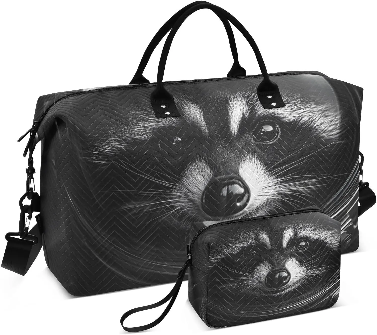 Duffel Bag for Traveling, Cute Raccoon Astronaut Travel Bag Gym Bag, with Multiple Interior Pockets Shoulder Weekender Bag for Women Men with Toiletry Bag 20.5L x 1.9W x 13.8H