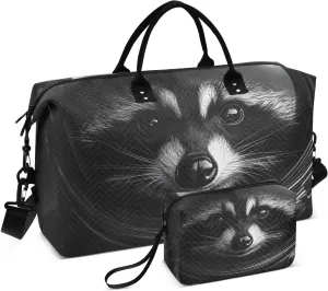 Duffel Bag for Traveling, Cute Raccoon Astronaut Travel Bag Gym Bag, with Multiple Interior Pockets Shoulder Weekender Bag for Women Men with Toiletry Bag 20.5L x 1.9W x 13.8H