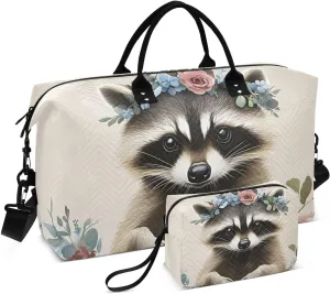Duffel Bag for Traveling, Cute Raccoon Garland Travel Bag Gym Bag, with Multiple Interior Pockets Shoulder Weekender Bag for Women Men with Toiletry Bag 20.5L x 1.9W x 13.8H