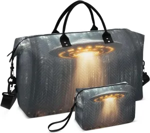 Duffel Bag for Traveling, Forest Alien Spaceship Travel Bag Gym Bag, with Multiple Interior Pockets Shoulder Weekender Bag for Women Men with Toiletry Bag 20.5L x 1.9W x 13.8H