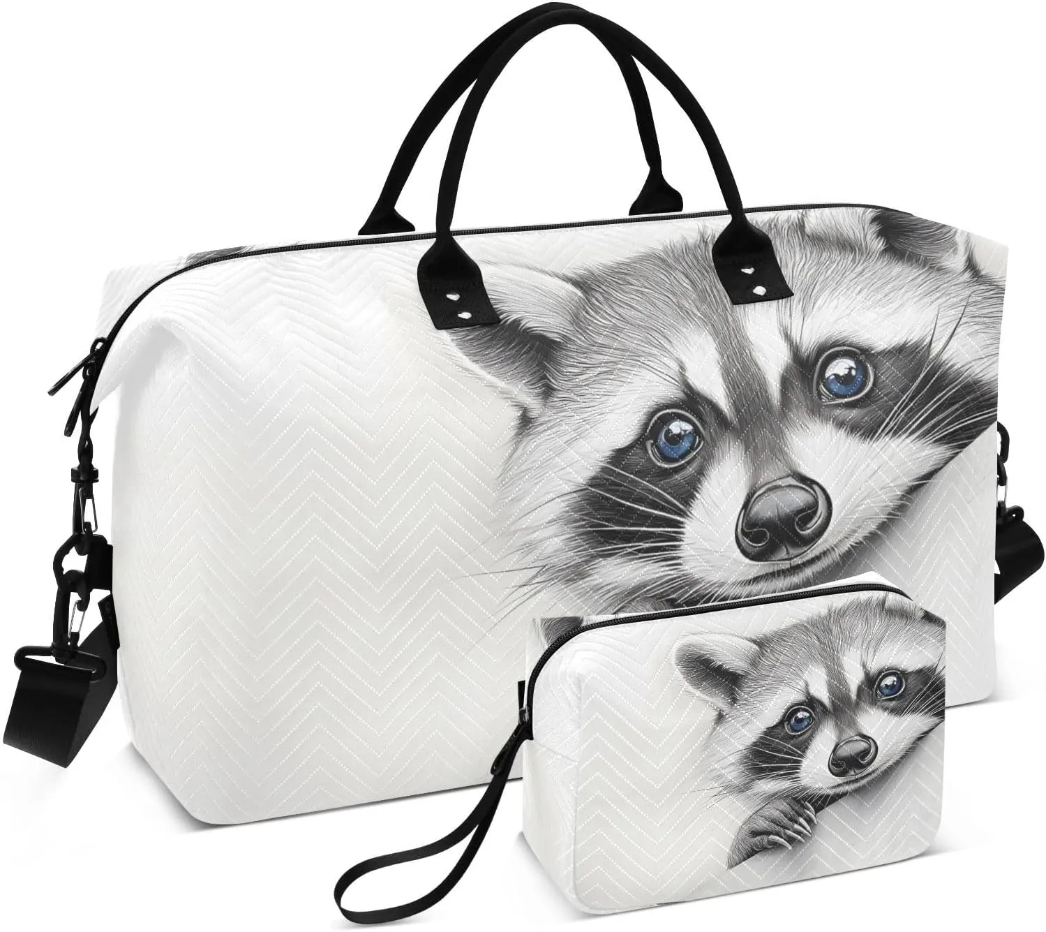 Duffel Bag for Traveling, Funny Raccoon Peeking Travel Bag Gym Bag, with Multiple Interior Pockets Shoulder Weekender Bag for Women Men with Toiletry Bag 20.5L x 1.9W x 13.8H