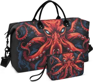 Duffel Bag for Traveling, Red Sea Monster Blue Gym Bags with Multiple Interior Pockets for Women Men Toiletry Purse Included 20.5”x 1.9” x 13.8”