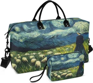 Duffel Bag for Traveling, Starry Night Sheep Woman Travel Bag Gym Bag, with Multiple Interior Pockets Shoulder Weekender Bag for Women Men with Toiletry Bag 20.5L x 7.9W x 13.8H