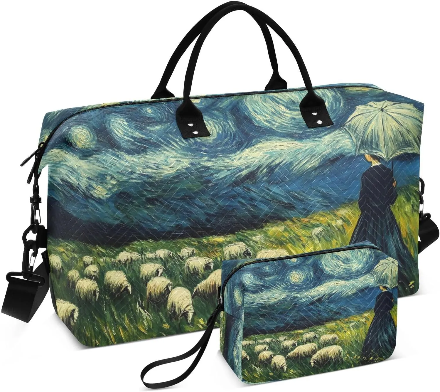 Duffel Bag for Traveling, Starry Night Sheep Woman Travel Bag Gym Bag, with Multiple Interior Pockets Shoulder Weekender Bag for Women Men with Toiletry Bag 20.5L x 7.9W x 13.8H