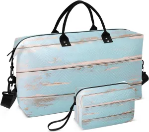 Duffel Bag for Traveling, Wooden Planks Blue Travel Bag Gym Bag, with Multiple Interior Pockets Shoulder Weekender Bag for Women Men with Toiletry Bag 20.5L x 1.9W x 13.8H