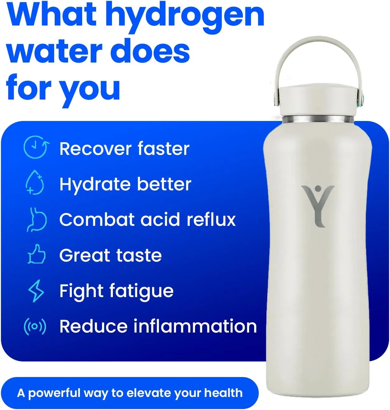 DYLN Hydrogen Water Bottle | Create Hydrating Alkaline Hydrogen-Rich Water Up to 9 pH | Vacuum Insulated Stainless Steel Water Bottle | Keeps Water Cold for 24 Hours