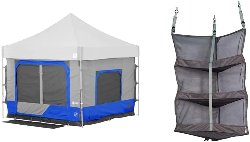E-Z UP Camping Cube 6.4, Converts 10' Straight Leg Canopy into Camping Tent, Royal Blue & GSCBGY Gear Accessory Canopy Hanging Shelf, Black Mesh