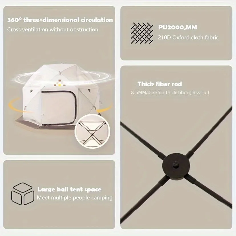 Easy Setup Dome Tent - Portable, Fast-Fold, Waterproof Oxford Cloth Camping Tent for 6 People, All-Season Use, Zippered Entry, Ideal for Outdoor Adventures, Camping Gear Tent | Easy Setup Tent | Durable Zippers