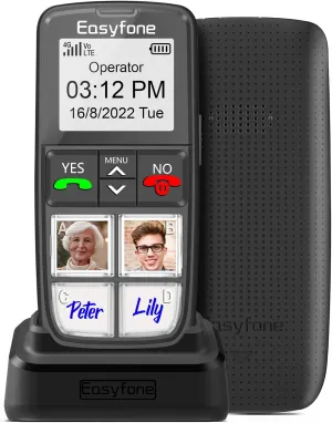 Easyfone T6 4G Picture Button Cell Phone for Seniors and Kids | Easy-to-Use | Clear Sound | Easy Charging Dock | SOS Button | SIM Card Included | Good for Dementia, Alzheimer's and Kids (T6 Black)