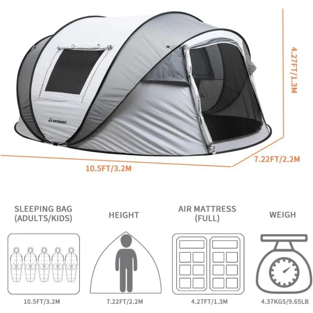 EchoSmile Camping Instant Tent, 5 Person Pop Up, Easy Setup, Weather Resistant