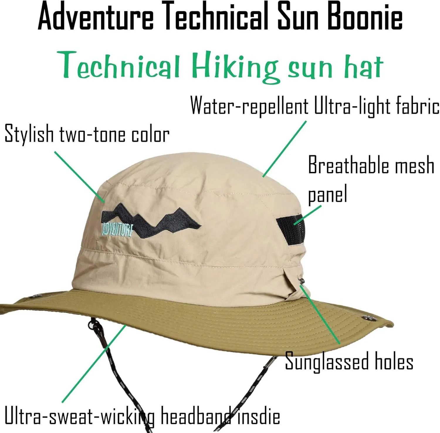 EDTREK Adventure Sun Hat for Womens Mens Kids Wide Brim Boonie with Sunglasses Hole Breathable Beach Hat