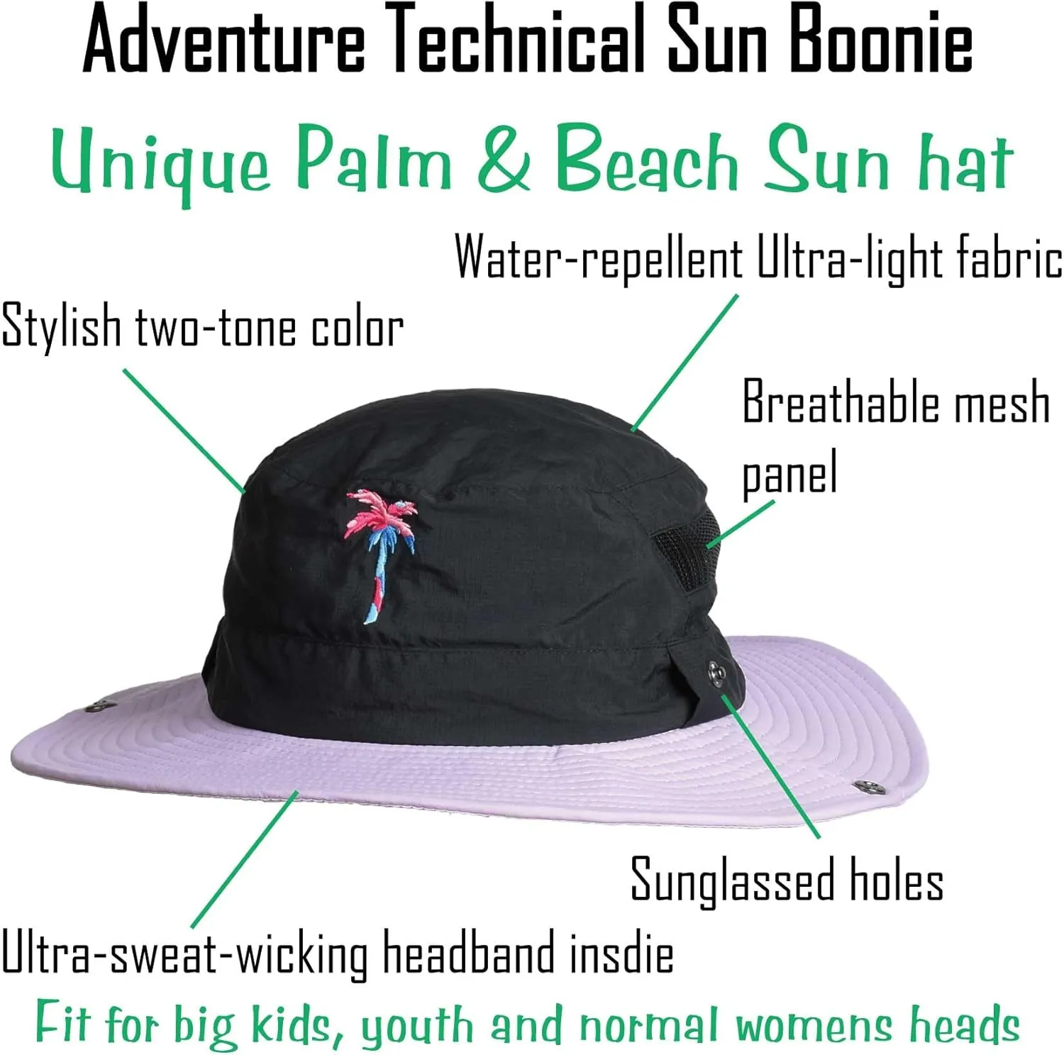 EDTREK Adventure Sun Hat for Womens Mens Kids Wide Brim Boonie with Sunglasses Hole Breathable Beach Hat