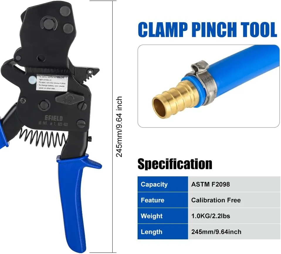 EFIELD Pex Ratchet Cinch Clamp Tool for Stainless Steel Rings from SIZE 3/8"-1" Meet ASTM2098