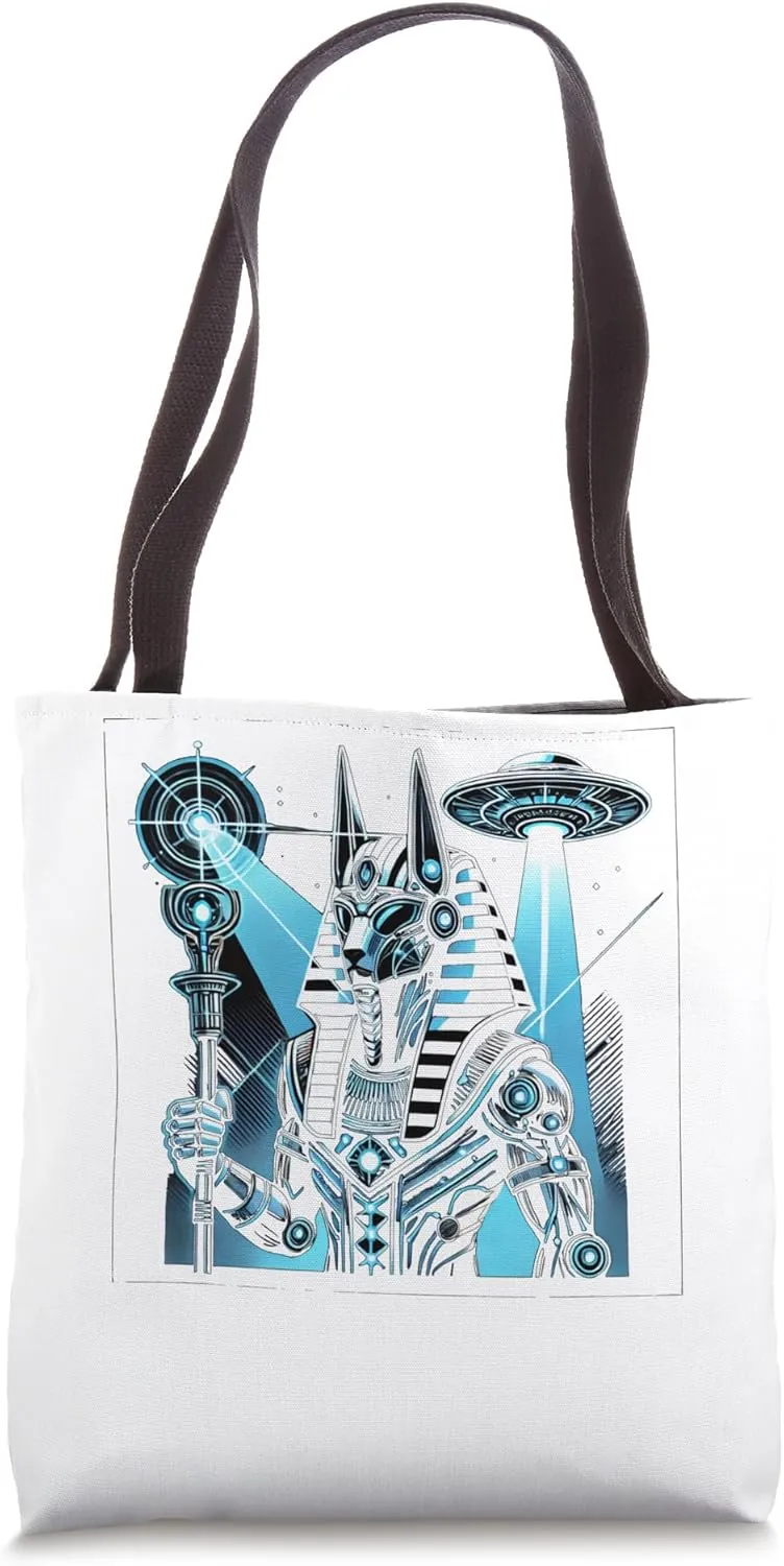 Egypt UFO Anubis Tech Warrior With Light Beam Tote Bag