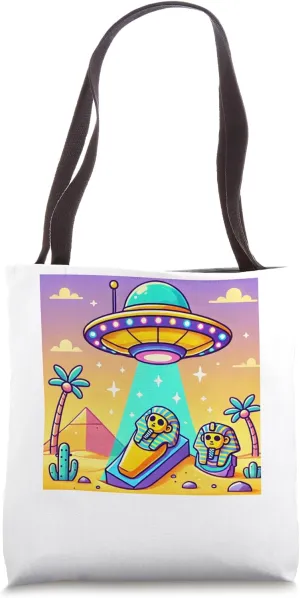 Egypt UFO Cartoon Sarcophagus Abduction Fun Tote Bag